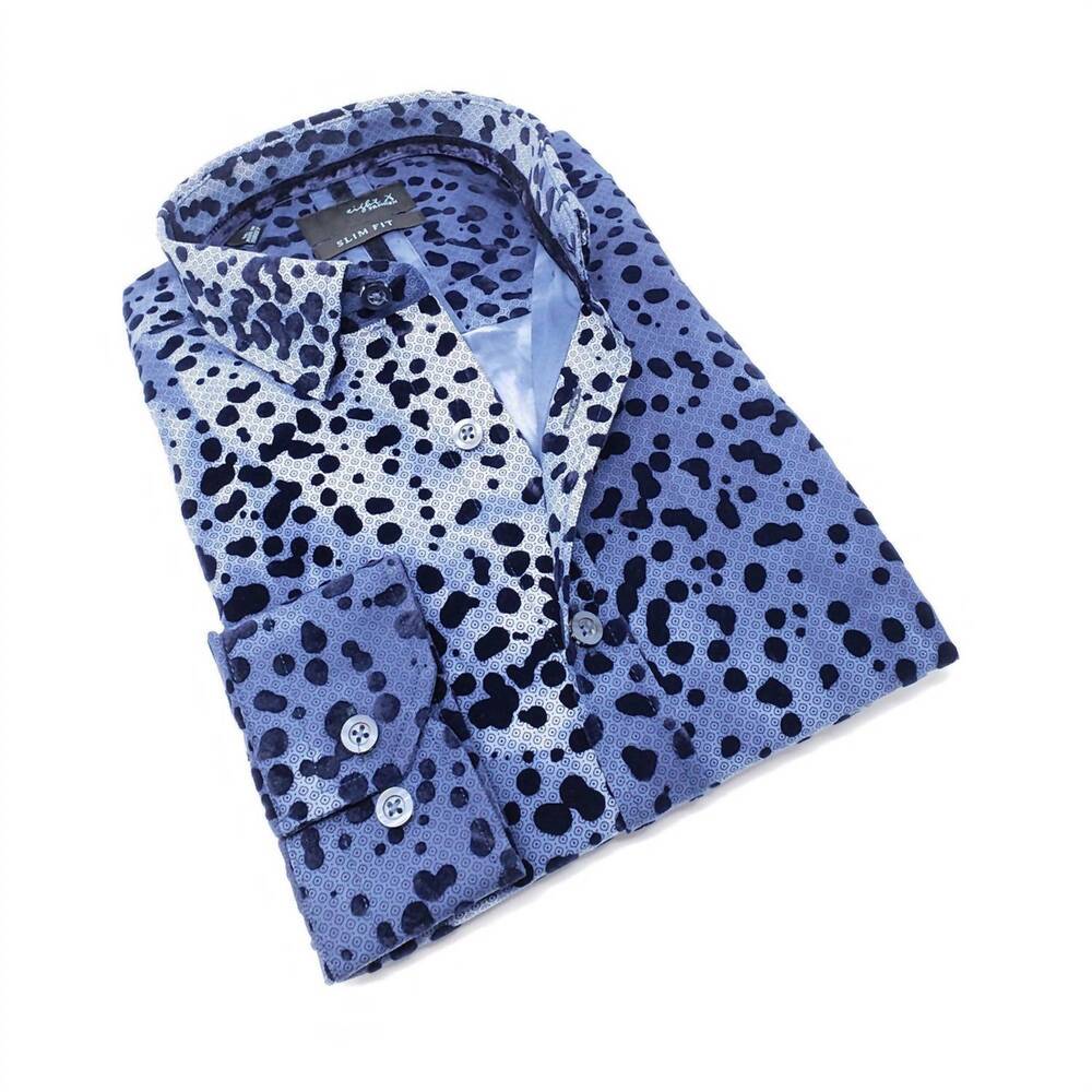 NEW EIGHT X men's button down shirt with dot flocking in navy
